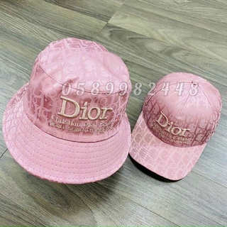 COMBO CẶP NÓN KẾT + MŨ TAI BÈO HỒNG HỌA TIẾT DIO THÊU NỔI