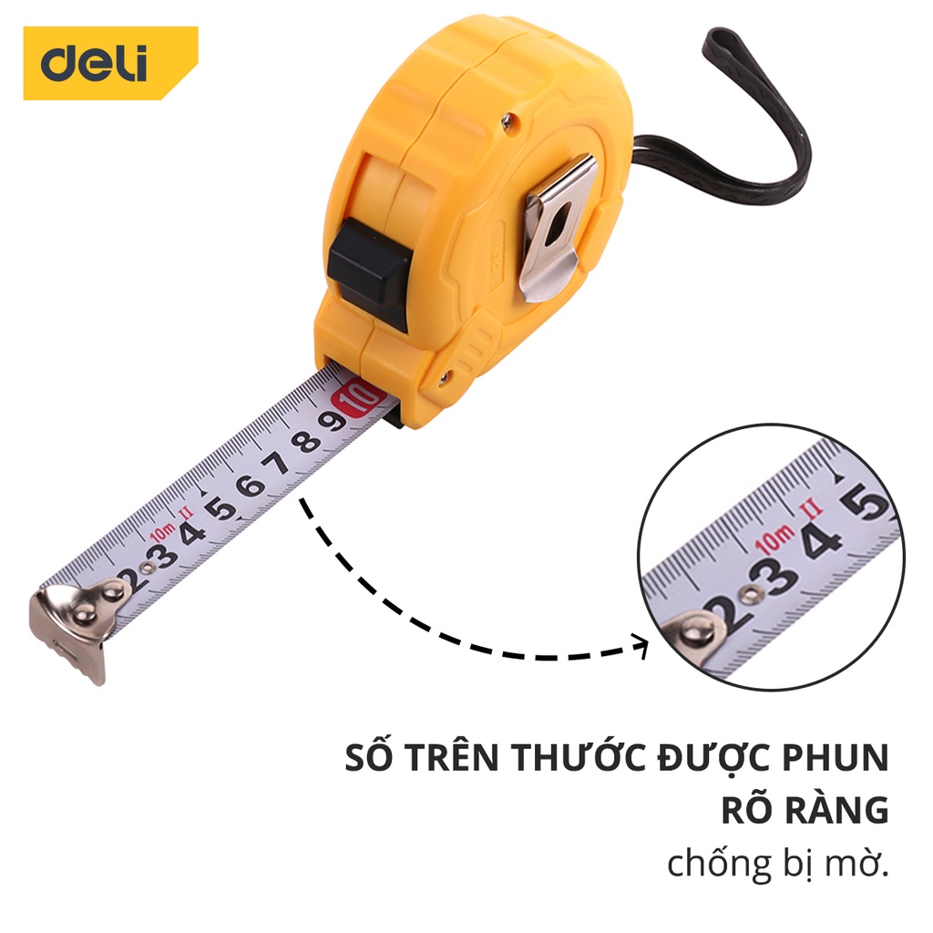 Thước Cuộn Thép Deli Cao Cấp Chính Hãng Đủ Size - Chất Liệu ABS Bọc Cao Su Chắc Chắn Chống Va Đập - DL3796 / EDL9003B