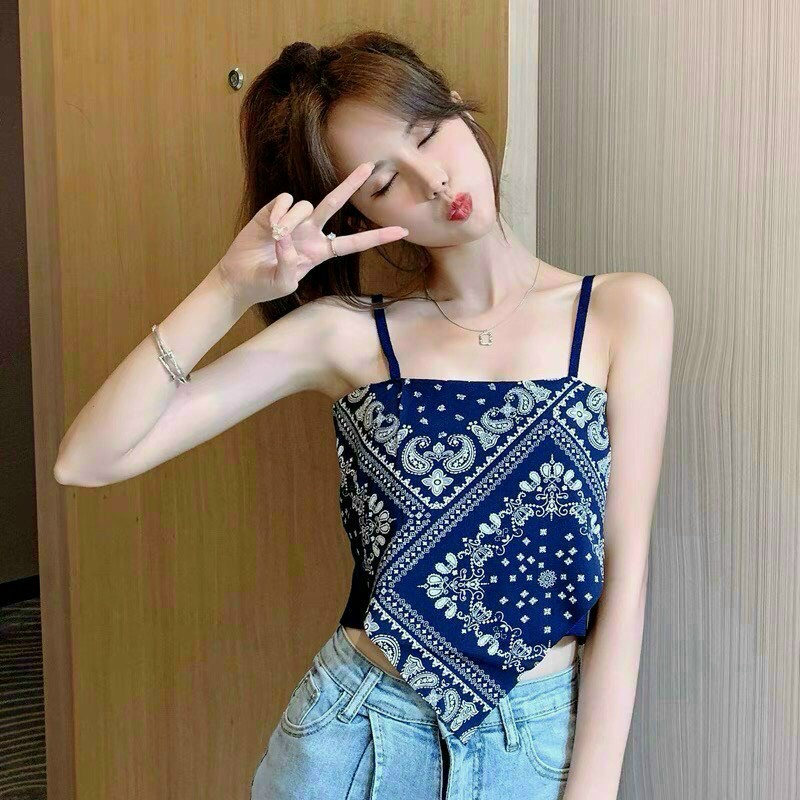 Áo kiểu 2 dây yếm thổ cẩm 2 lớp có mút cực xinh , chất thun bozip mềm mịn ( ảnh thật )