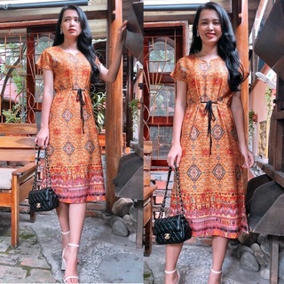 Đầm suông hoạ tiết thổ cẩm kèm hình thật