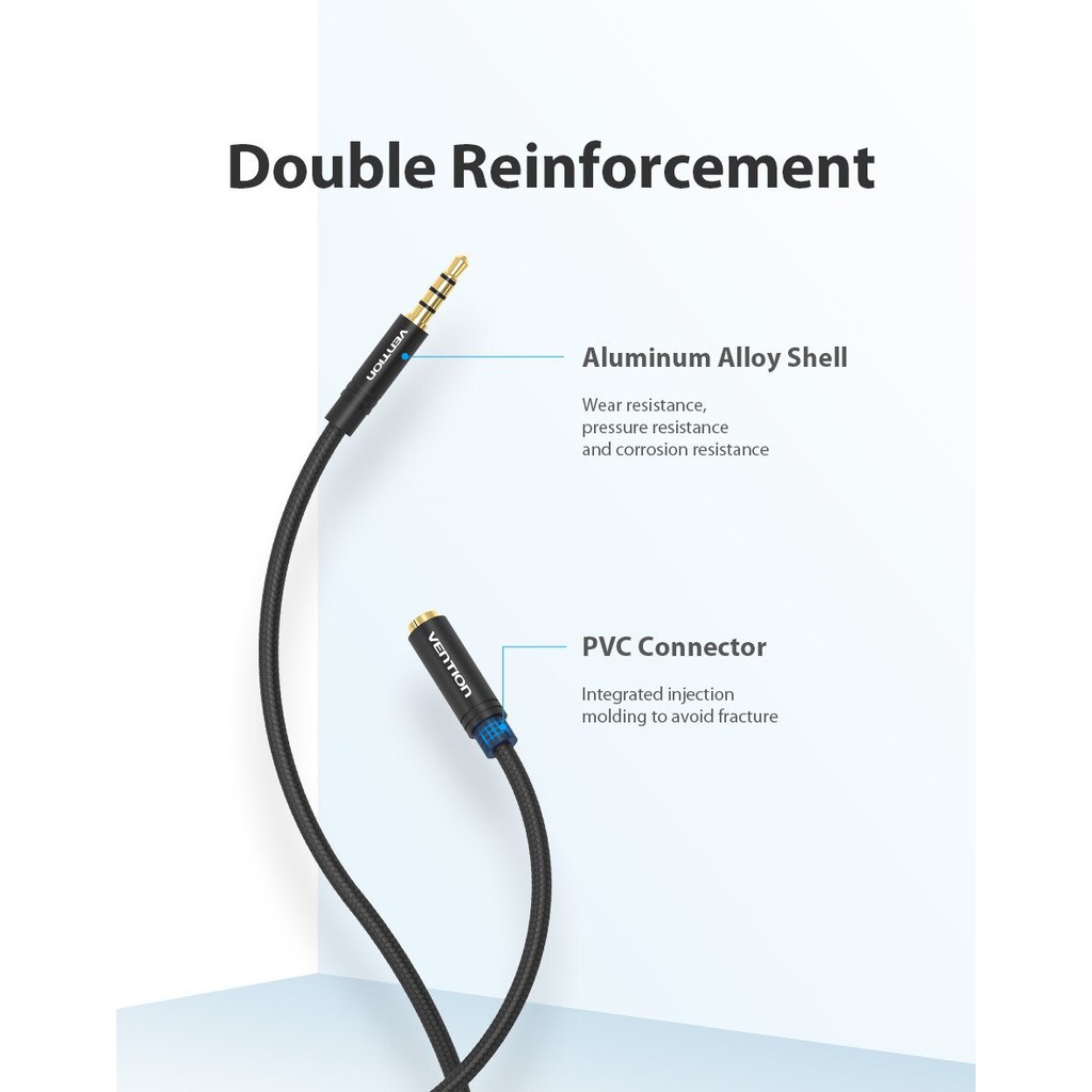 Dây cáp nối dài audio 3.5mm , dài 1.5M/3M/5M Vention