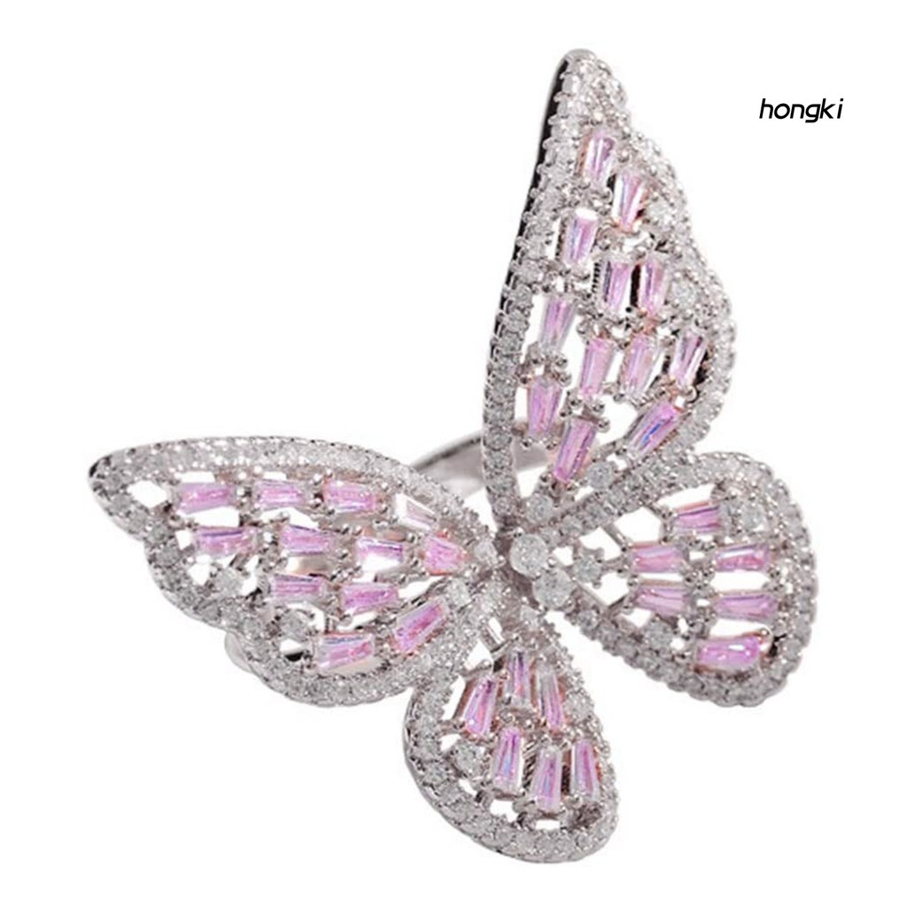 BUTTERFLY Nhẫn Hợp Kim Hình Bướm Đính Đá Thời Trang Cho Nữ