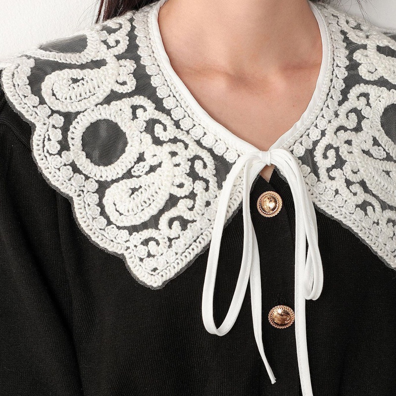 Han Khăn Choàng Cổ Giả Thêu Hoa Paisley Thắt Nơ Có Thể Tháo Rời Cho Nữ Shru