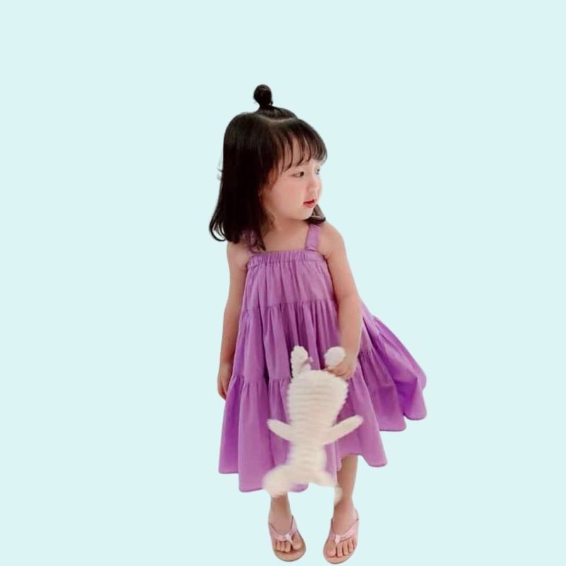 Váy đầm cho bé gái dáng baby doll 2 dây chất thô đũi tím điệu đà xinh xắn cho bé yêu JIMADO AA1828