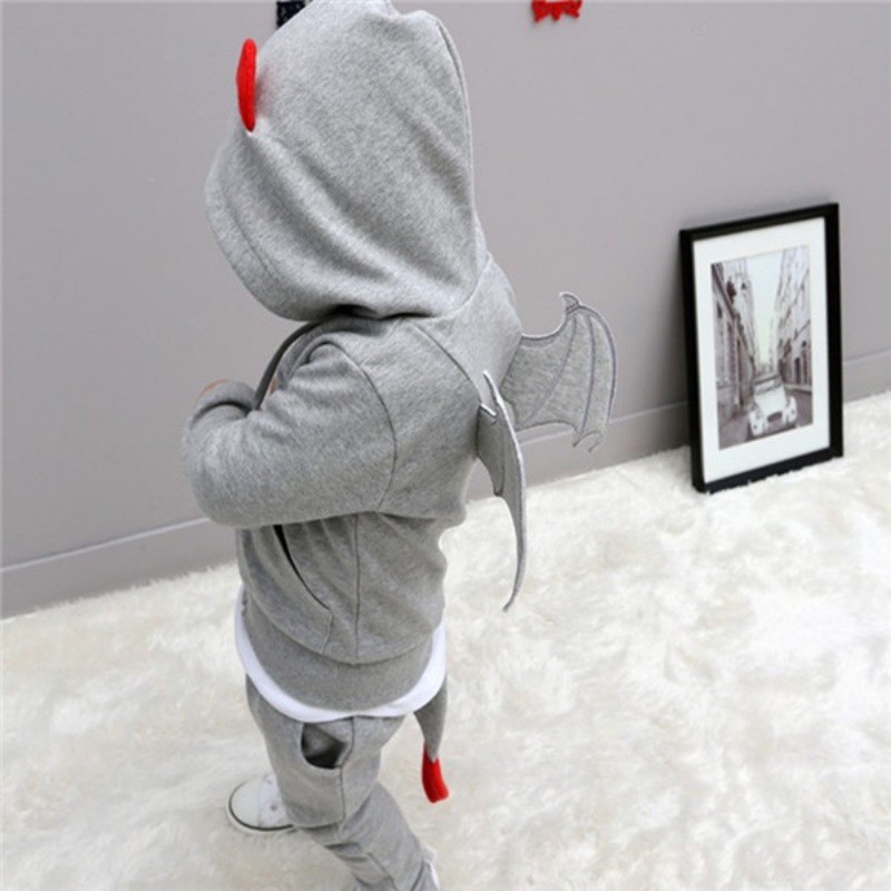 Set áo hoodie tay dài + quần dài phong cách ác quỷ đáng yêu cho bé