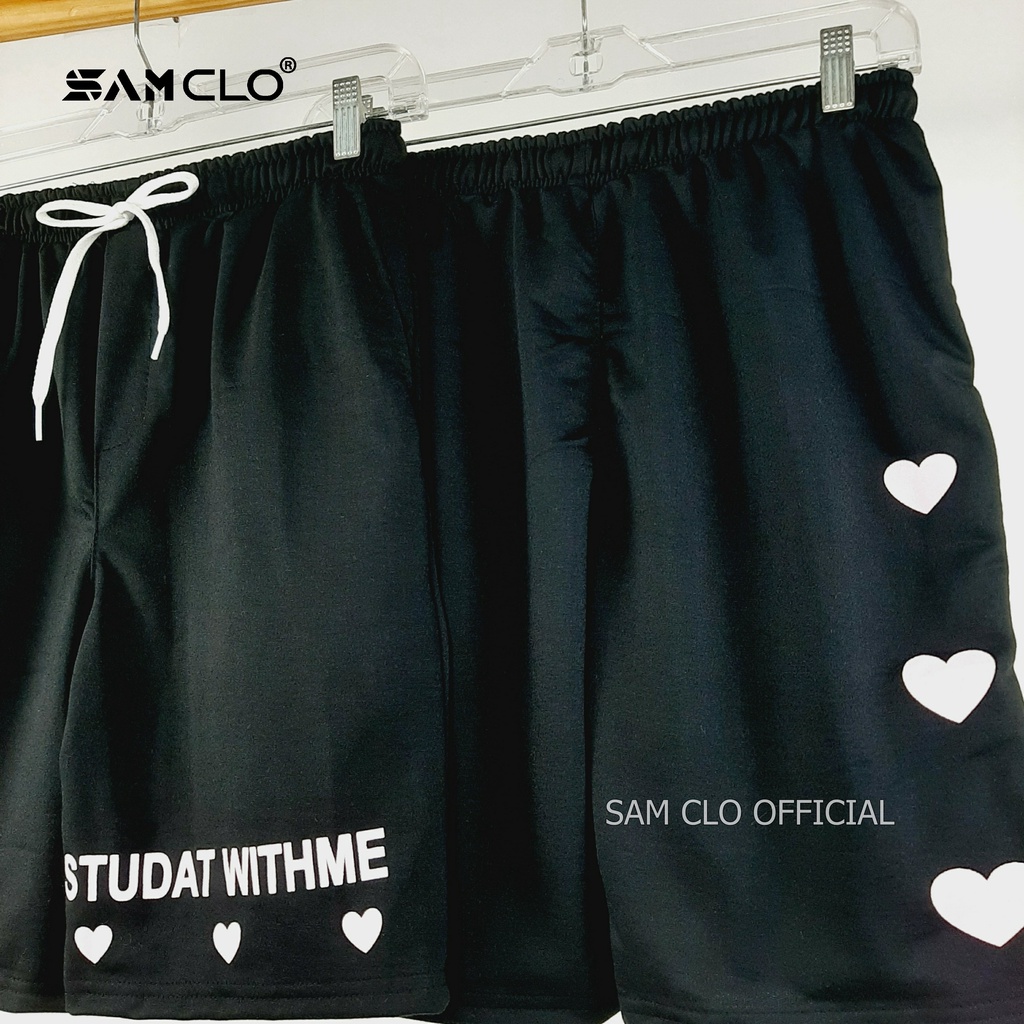 Quần đùi - Quần lửng nữ SAM CLO form rộng dáng unisex mặc ở nhà, đi chơi, thể thao in chữ STUDAT WITH ME