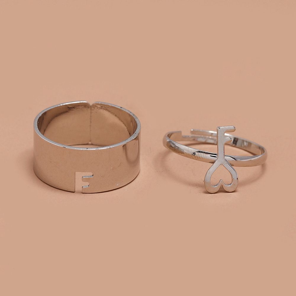 Set 2 Nhẫn Đeo Ngón Tay Hình Trái Tim / Chìa Khóa / Chìa Khóa Phong Cách Hàn Quốc Sang Trọng Cổ Điển Có Thể Điều Chỉnh