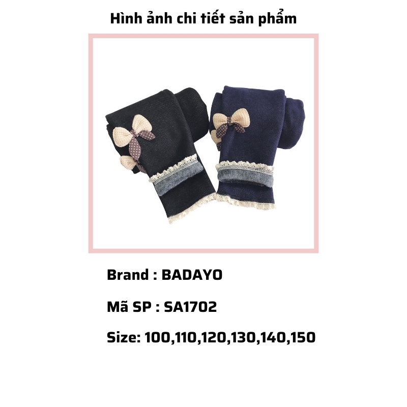 Quần legging lót lông giả bò cho bé gái gắn nơ dễ thương thời trang trẻ em BADAYO SA1702