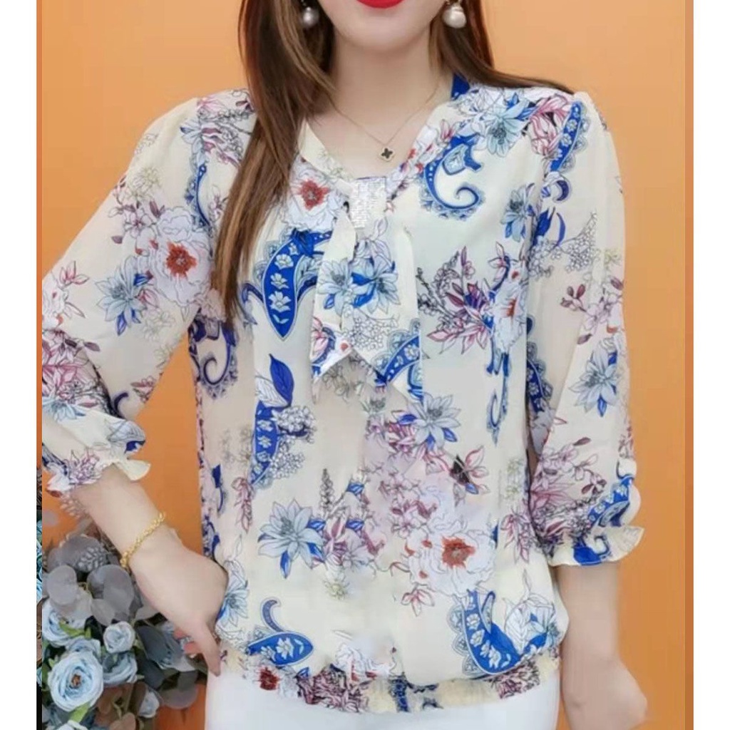 Áo Sơ Mi Chiffon Dáng Rộng In Họa Tiết Hoa Phong Cách Phương Tây Thời Trang Mùa Hè