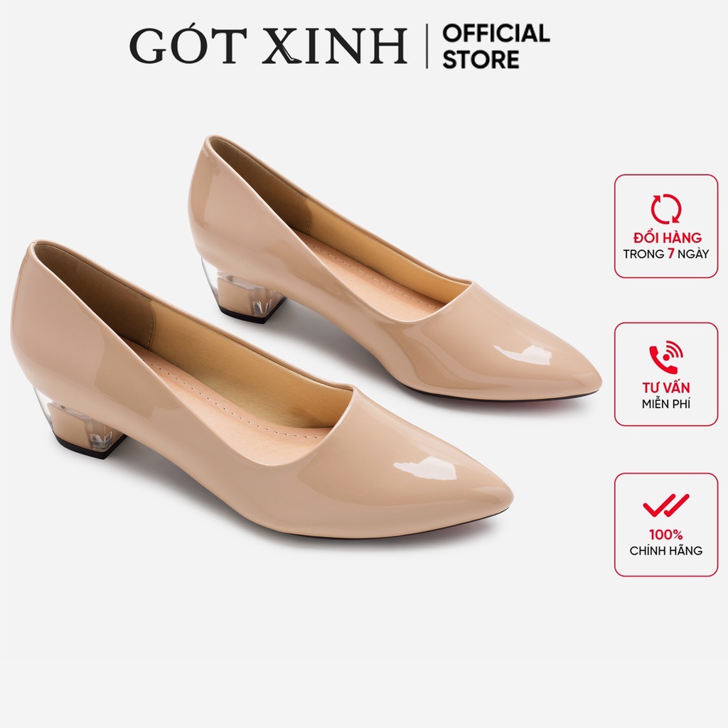 Giày cao gót GÓT XINH G12 da bóng đế tròn cao 3cm