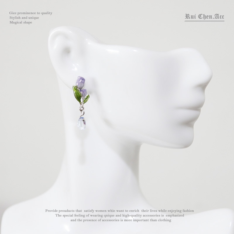 [Hàng Mới Về] Bông Tai Dạng Kẹp Hình Hoa Tulip Tráng Men Phong Cách Mori Thời Trang Mùa Hè Cho Nữ