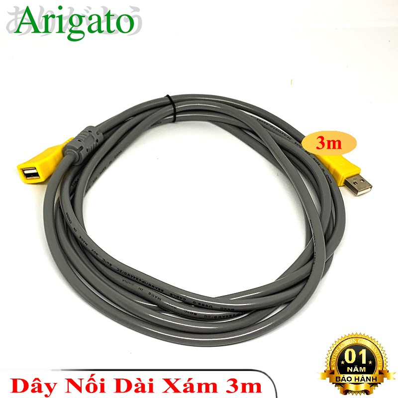 Dây Nối Dài USB Chuẩn 2.0 Arigato Chống Nhiễu 2 Đầu Dài 3m