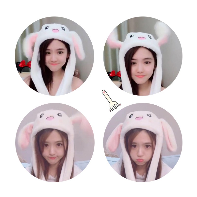 Mũ Tai Thỏ Chuyển Động Tai Dài Màu Tương Phản Phong Cách Hàn Quốc Dễ Thương Cho Nữ