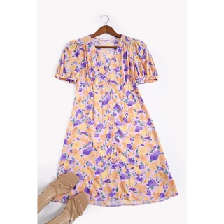 Đầm hoa tím primark tay ngắn