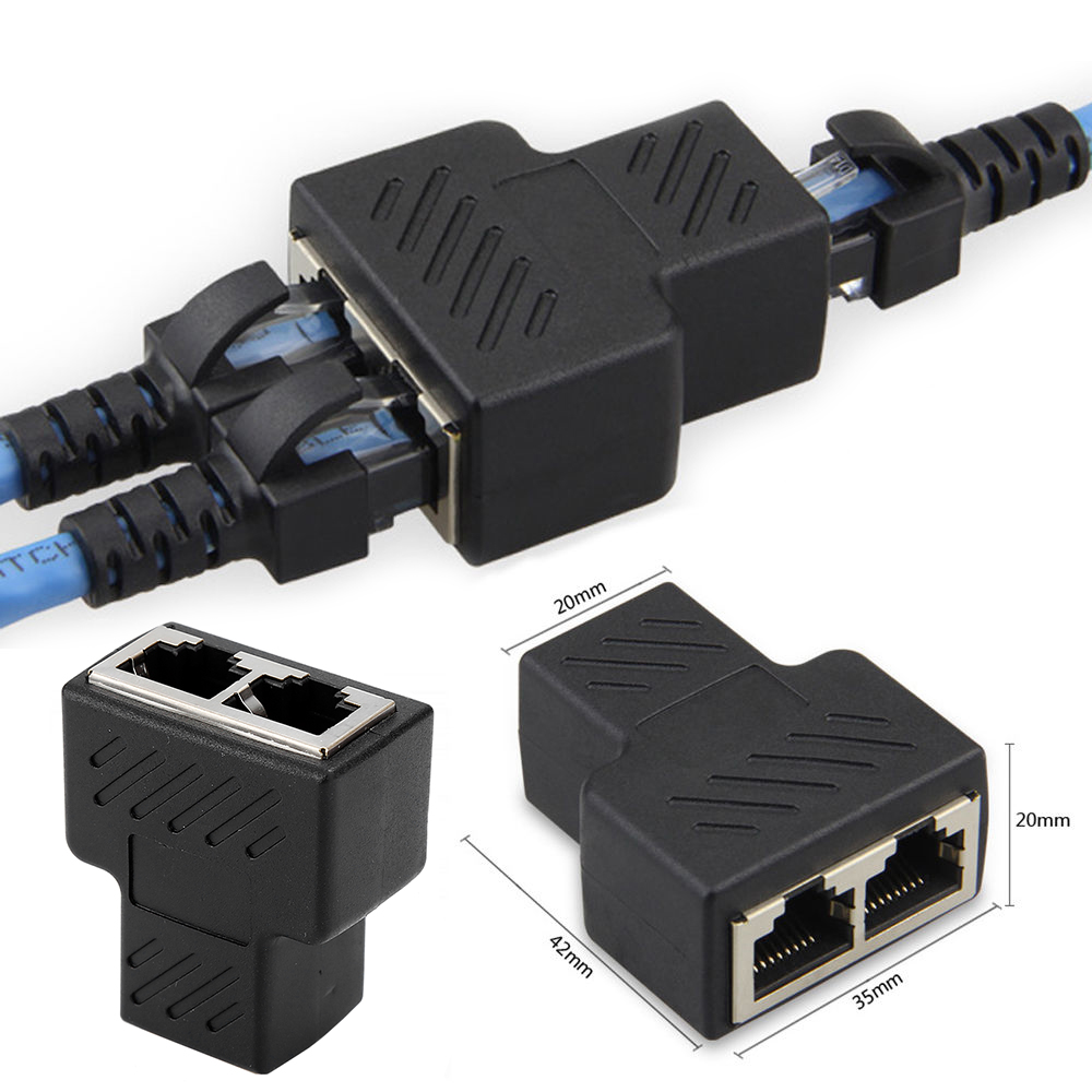 【Ready Stock】 New adapter connector 1 to 2 LAN RJ45 eight core standard jack socket Splitter Extender Plug for Ethernet Network Cable