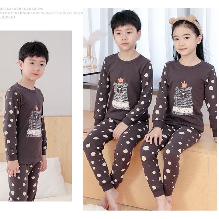 Bộ Đồ Ngủ Cotton Tay Dài 100-160cm Thời Trang Xuân Thu Cho Bé