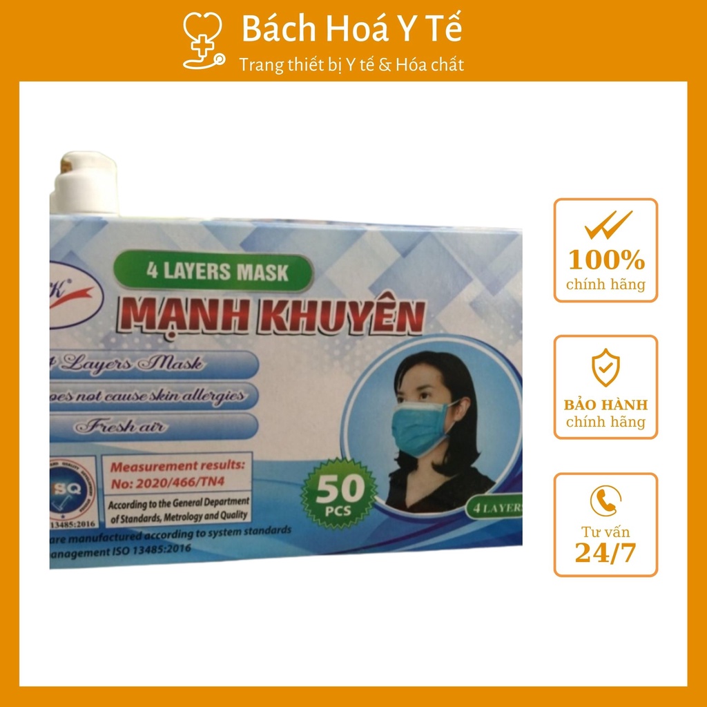 Khẩu trang kháng khuẩn Mạnh Khuyên 4 lớp . Hộp 50 cái, đã tiệt trùng, an toàn cho sức khỏe