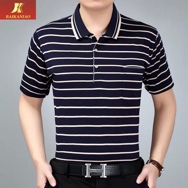 Áo phông kẻ cổ bẻ