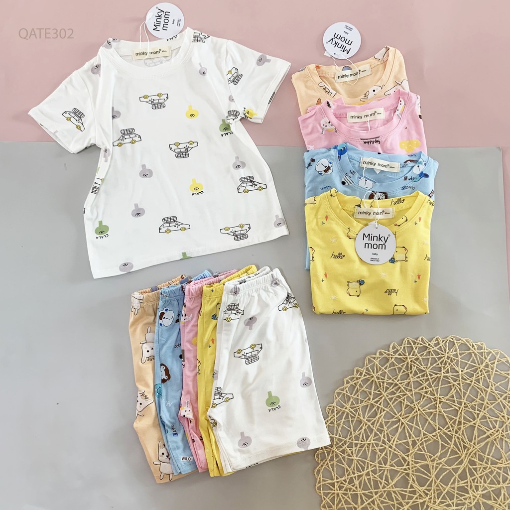 |FAMARAL2 giảm 10k cho đơn 50k|Bộ Cộc Tay Thun Lạnh Hàng Minky Mom Họa Tiết Nền Màu Cho Bé 9-19kg NamKidShop (QATE302)