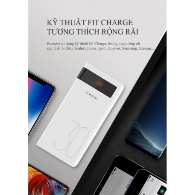 Pin sạc dự phòng Romoss Sense 8P+ 30000mAh Sạc nhanh QC3.0 và Sạc nhanh 2 chiều TypeC (Trắng) [CHÍNH HÃNG]