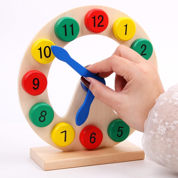 【Ready Stock】Kids Wooden Digital Geometry Clock Early Intelligence Toys