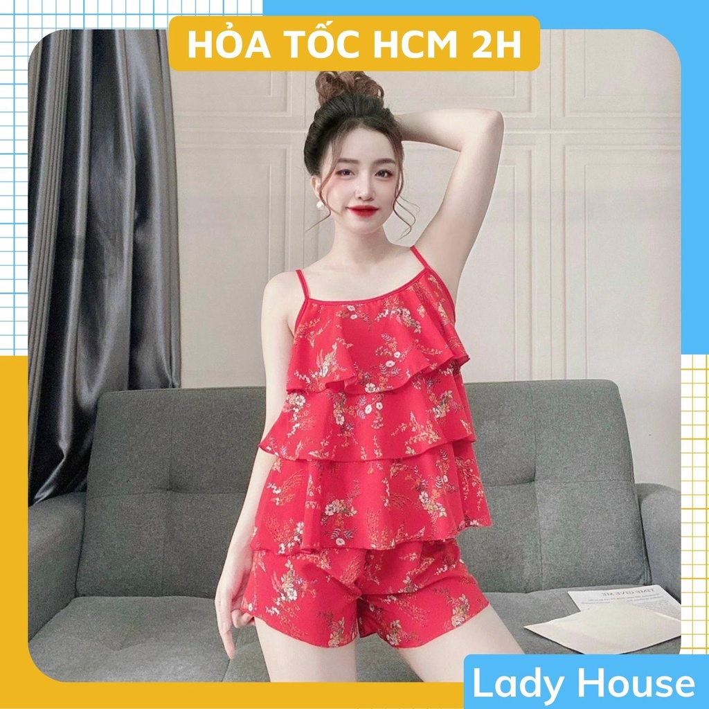 Đồ Bộ Nữ 2 dây , Đồ Lụa Mặc Nhà 3 Tầng , Set Bộ Sọc Chất Cao Cấp Họa Tiết Hoa Nhí Mềm Mịn, Xinh Xắn.