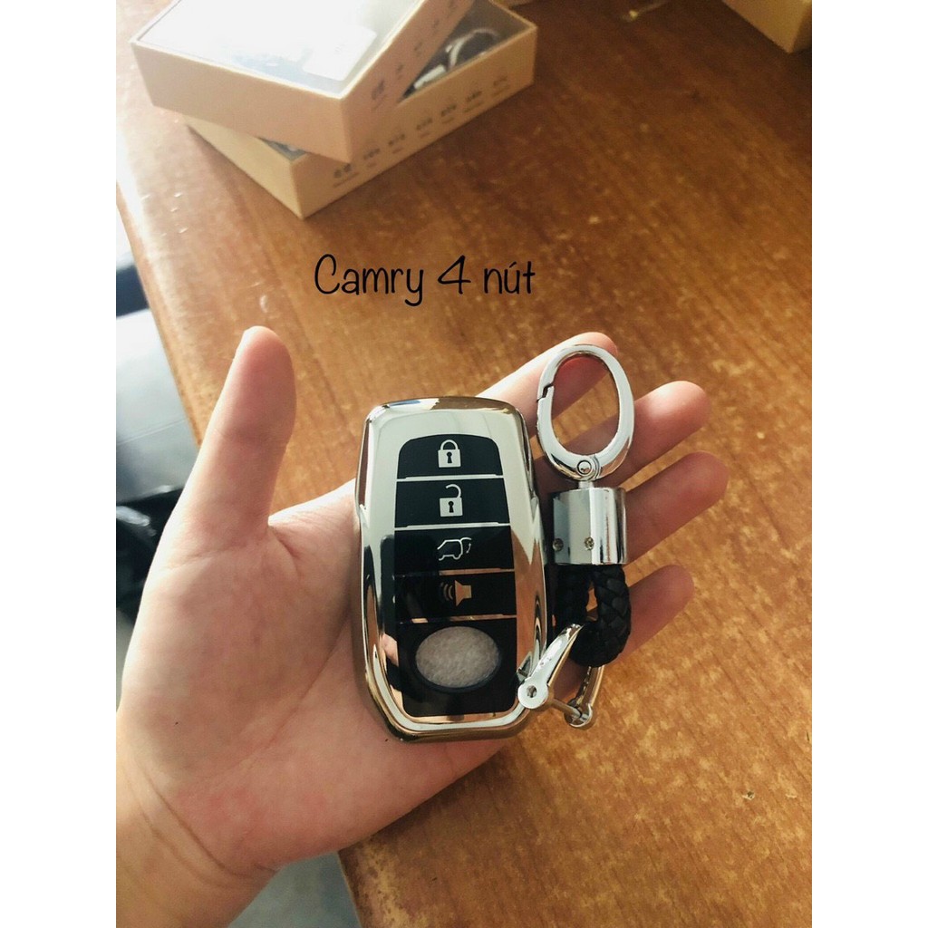 Ốp chìa khóa mạ crom Toyota 3 nút thông minh  xe Fortuner Hilux, Innova, Prado, Camry - tặng quà móc khóa