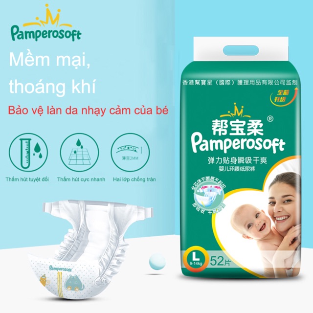 Bỉm/Tã Quần/Dán Pamperosoft( mẫu mới)quần M60/L56/XL52/XXL48--tã dán S70/M62/L52/XL44