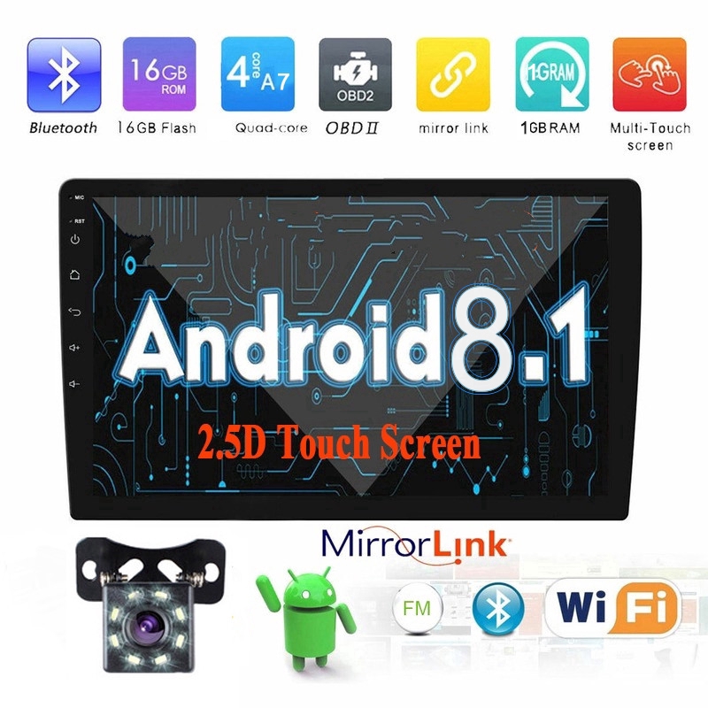 (IPS 2.5D Touch Screen )10.1 Inch Android 8.1 Quad Core 2 Din Car Stereo FM Radio MP5 Player USB/GPS/WiFi