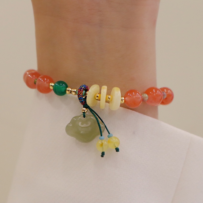 [Hàng Mới] Vòng Tay Hạt Ngọc Bích Tròn Màu Hồng Thiết Kế Niche