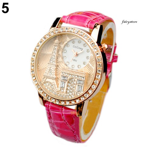 Đồng Hồ Nữ Dây Giả Da Mặt Hình Tháp Eiffel Dễ Thương