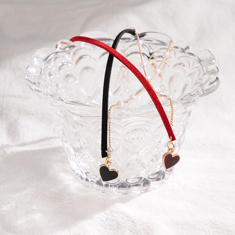 Vòng Cổ Choker Da Đính Ngọc Trai Mặt Trái Tim Thời Trang Cá Tính Dành Cho Nữ