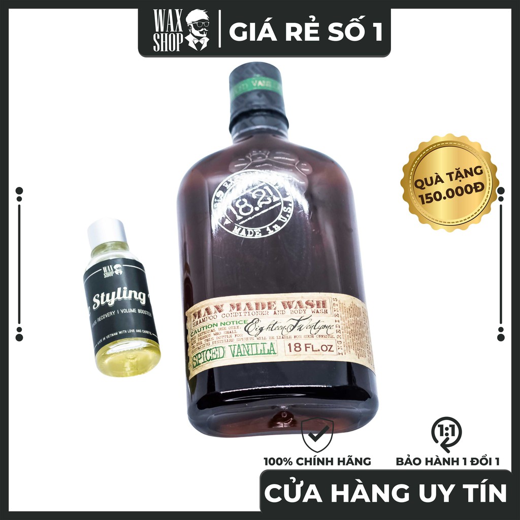 Sữa Tắm Gội Xả 3 in 1 - SPICED VANILLA MAN MADE WASH - 1821 MAN MADE ⚡[Siêu thơm] ⚡Tặng kèm Pre-Styling