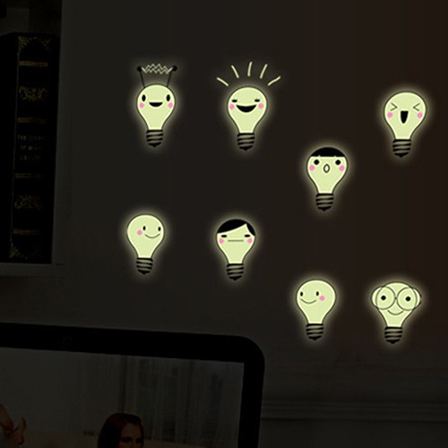 8 Pcs Light Bulb Glow in The Dark Ceiling Wall Stickers Baby Bedroom Home Decal