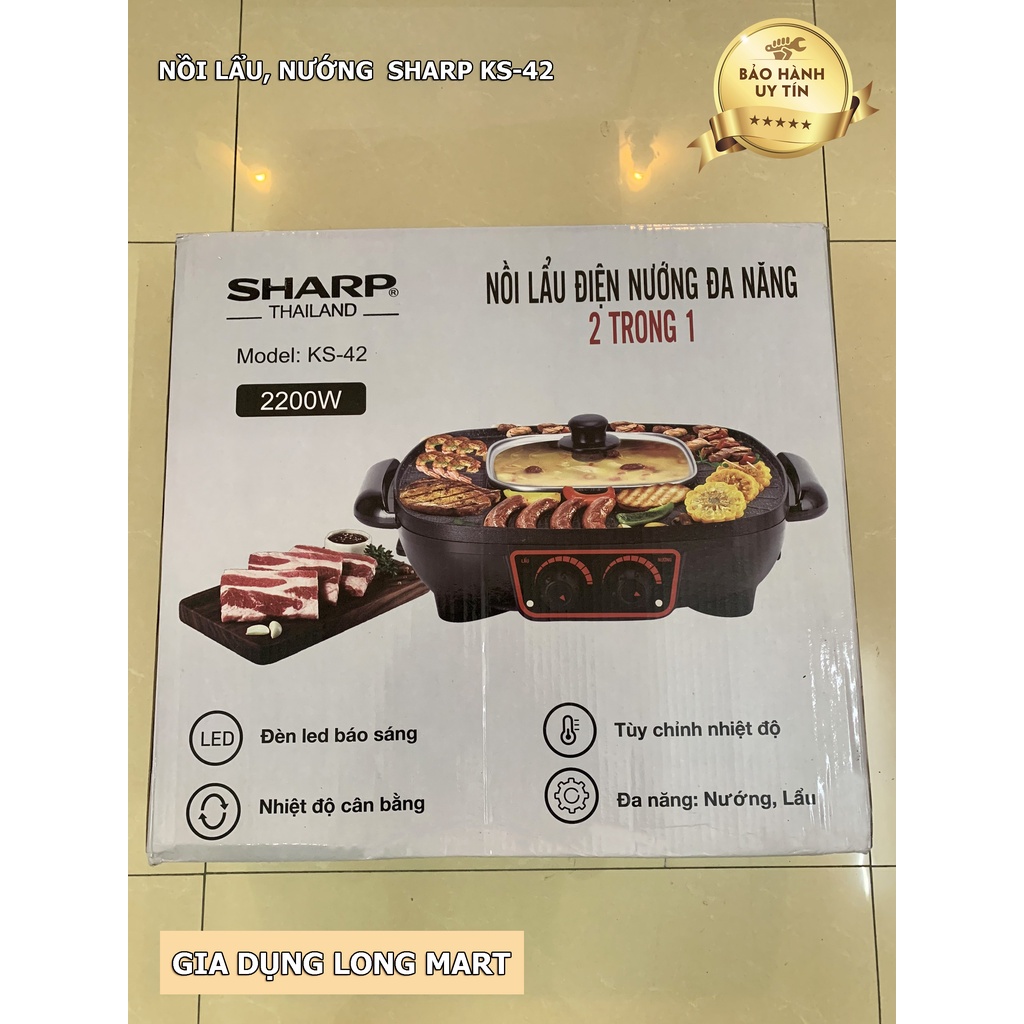 Nồi Lẩu Điện Nướng Đa Năng 2 Trong 1 SHARP - KS42 Chính Hãng, Bảo Hành 12 Tháng