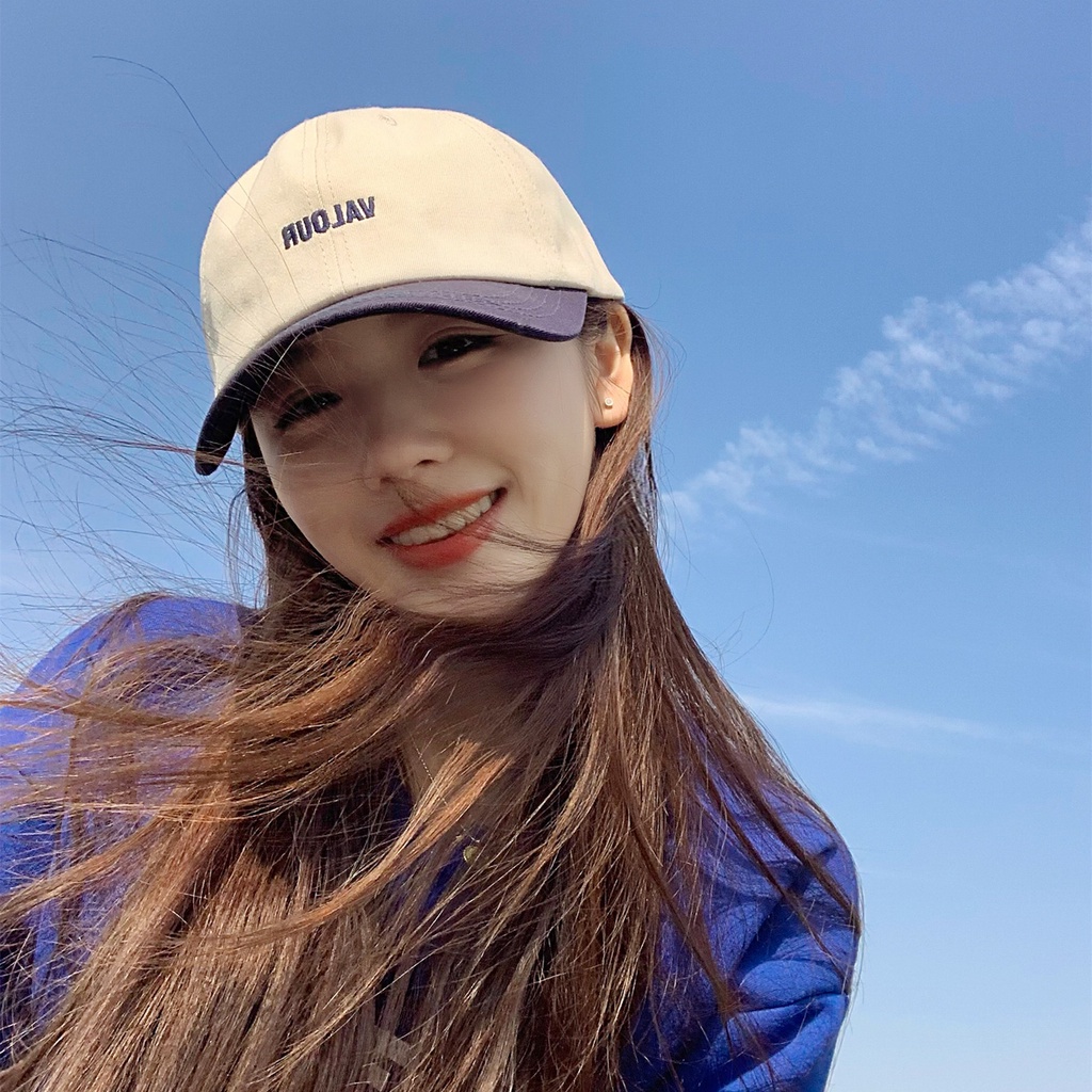 [Today's Good Mood] Mũ Lưỡi Trai Mềm Mại Phối Màu Tương Phản In Chữ Phong Cách Preppy Dễ Phối Đồ Cho Cặp Đôi Thường Ngày