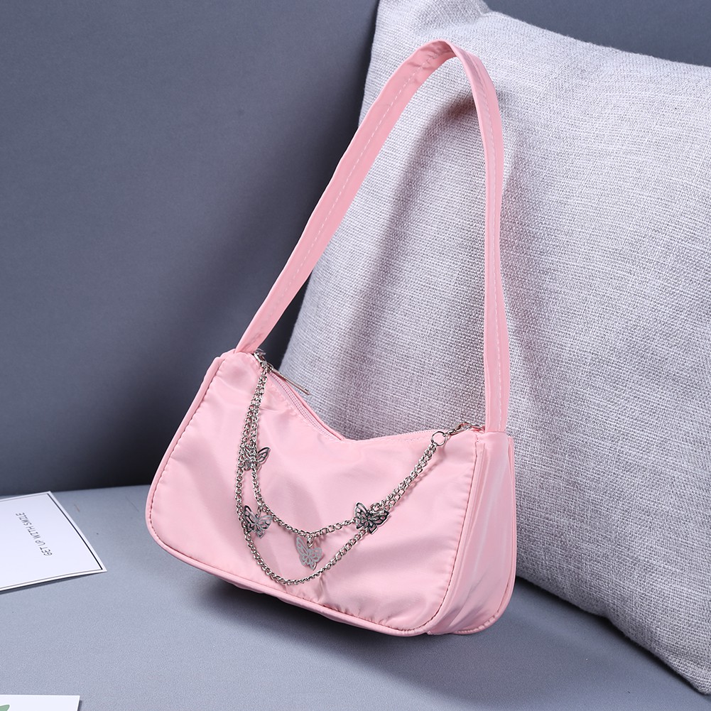 Fashion Women Pure Color Butterfly Chain Underarm Bag Small Hobos Handbag