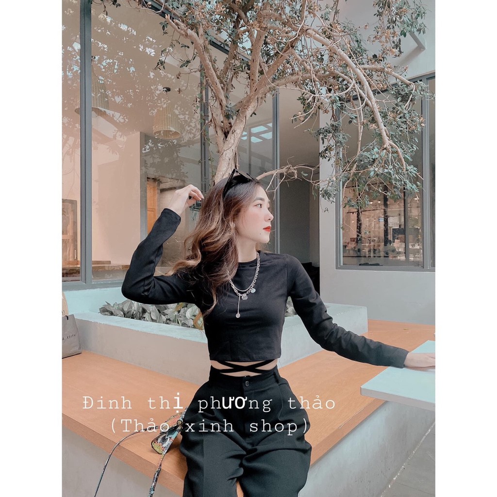 Áo Kiểu Nữ𝑭𝑹𝑬𝑬𝑺𝑯𝑰𝑷Áo Croptop Chéo Bụng Tay Dài Chất Borip-LY STORE