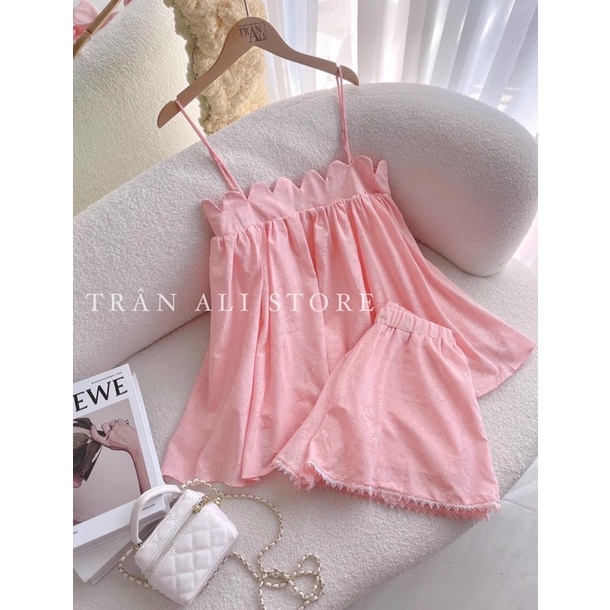Set áo ren 2 dây phối ren mi + quần short