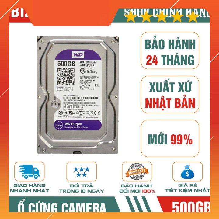Ổ cứng Camera HDD 500GB WD Purple - Bảo hành chính hãng 24 tháng 1 đổi 1