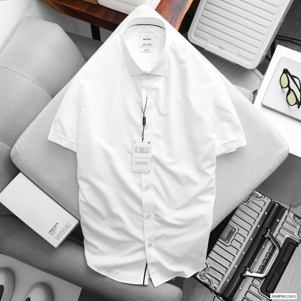 Áo sơ mi nam ngắn tay BT viền phối, form slimfit chất vải cotton vs poly chống nhăn tuyệt đối thấm hút mồ hôi, Hàng VNXK