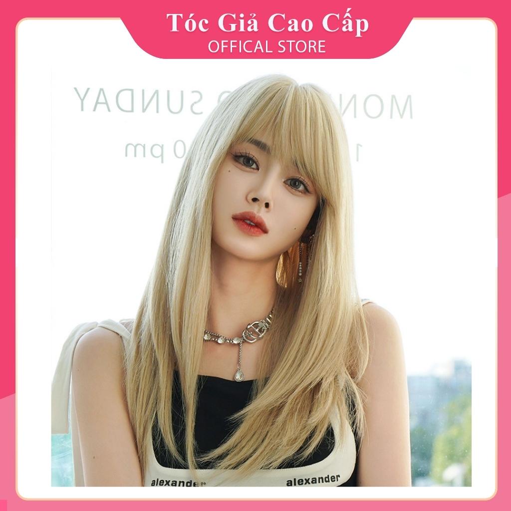 Tóc giả nữ nguyên đầu layer màu vàng tây, s1252, tặng lưới trùm