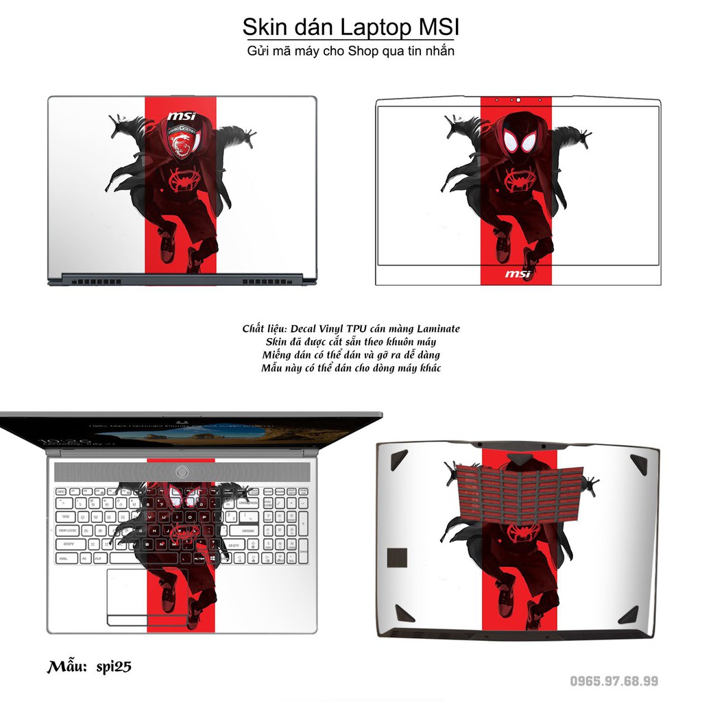 Skin dán Laptop MSI in hình người nhện Spiderman nhiều mẫu 2 (inbox mã máy cho Shop)