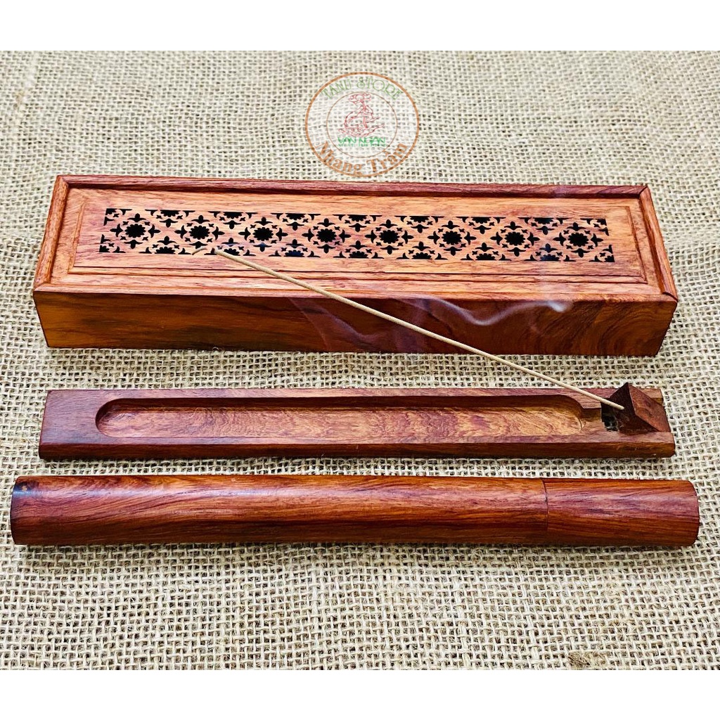 Bộ Ba Món Gỗ Hương gồm Hộp lớn+Đế cắm nhang+ Ống gỗ- Đường nét tinh sảo, hoa văn đa dạng, tiện lợi sử dụng- Tanu Stor