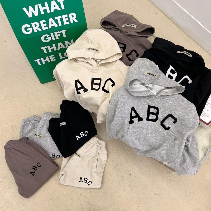 SBT476 - BỘ NỈ HOODIE BÉ MŨ LIỀN ABC 4M