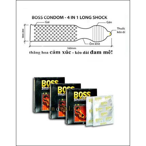 [CHÍNH HÃNG] BAO CAO SU BOSS 4 IN 1 CHỐNG XUẤT TINH SỚM, KÉO DÀI THỜI GIAN QUAN HỆ, CÓ GÂN GAI, SIÊU MỎNG