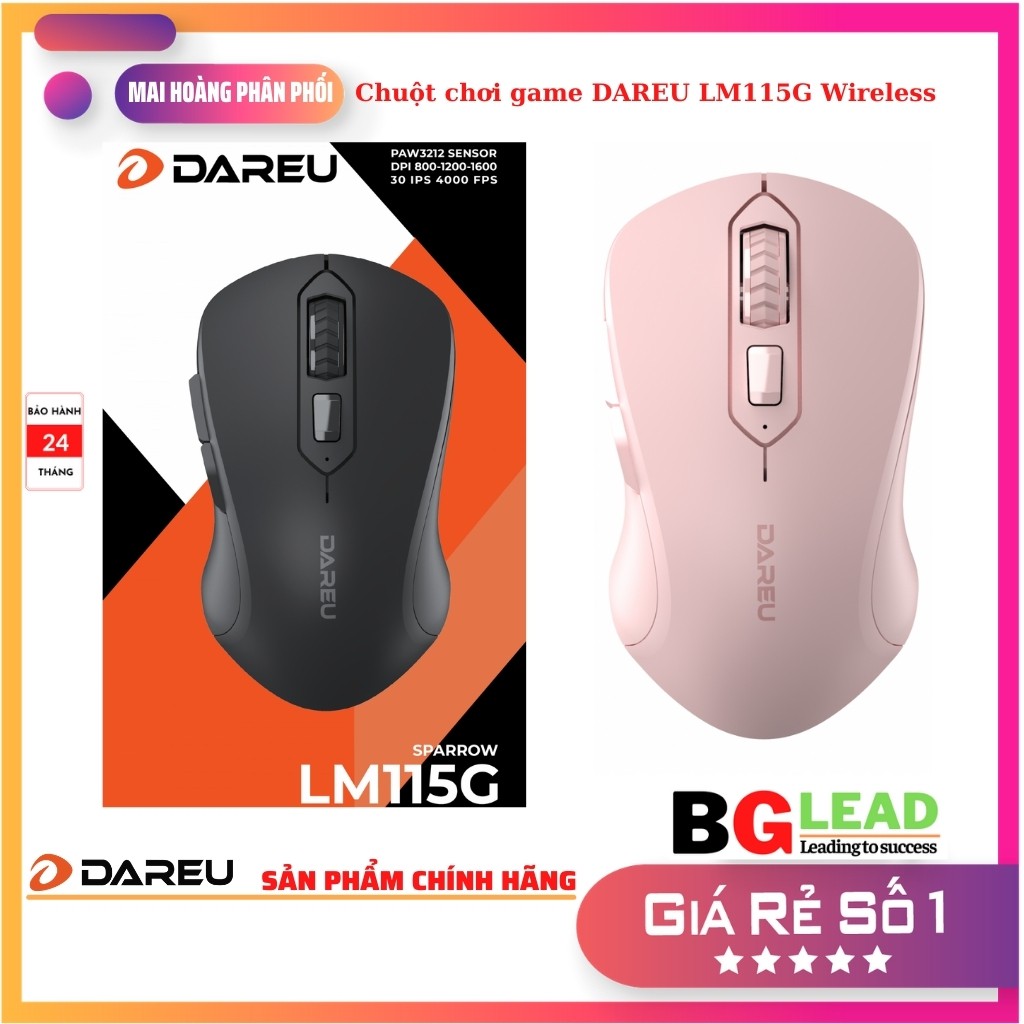 [Chính hãng] Chuột không dây chơi game Dareu LM115G Wireless | LM115B bluetooth (Black | Pink | White)