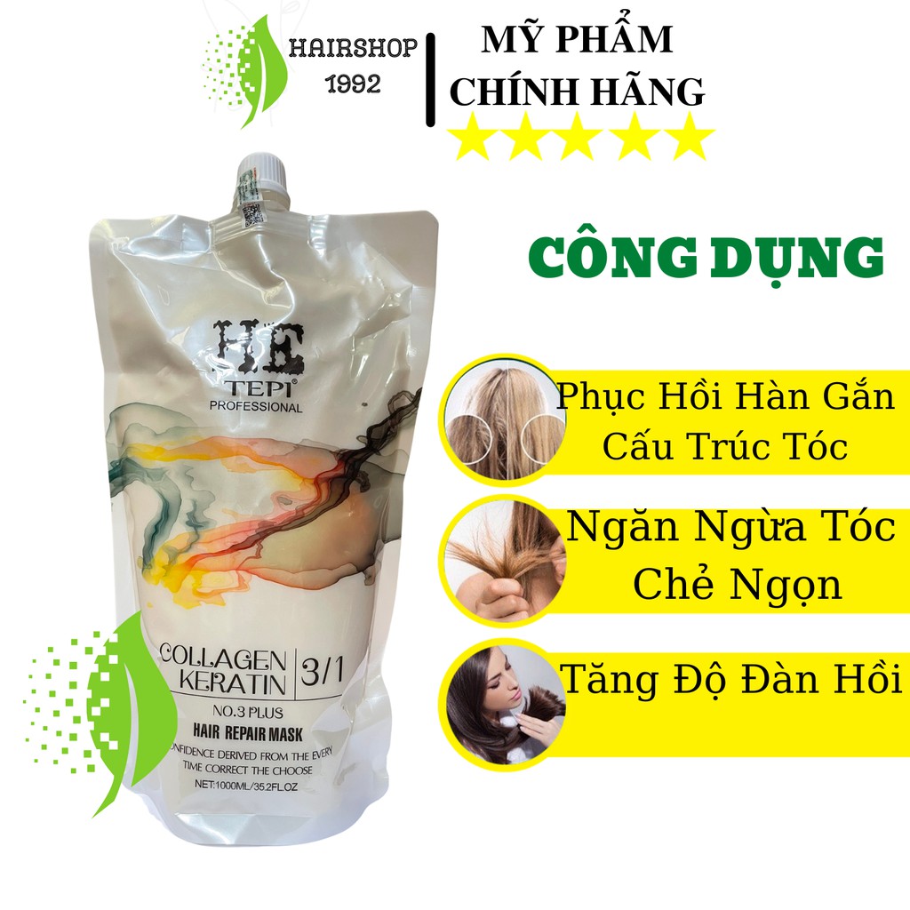 Kem ủ tóc hấp tóc colagen keratin HE TEPI phục hồi tóc khô xơ hư tổn hương nước hoa 1000ml