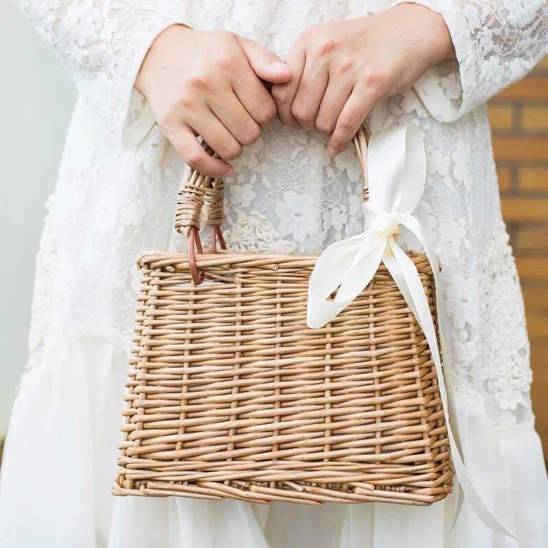 Túi Mây Tre Đan Cao Cấp Đính Nơ Ren | BigBuy360 - bigbuy360.vn