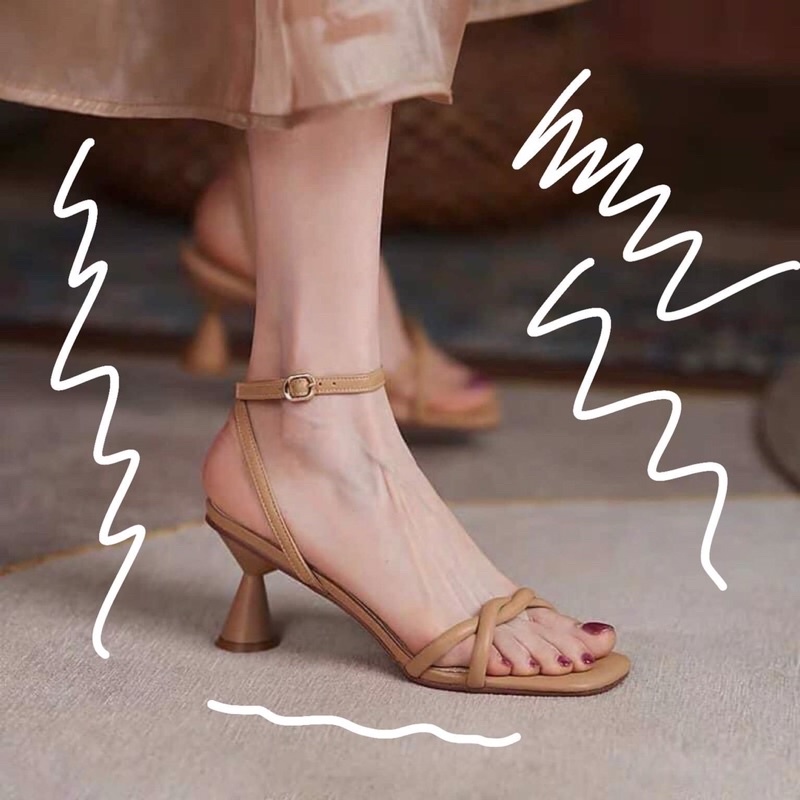 Sandal quai thắt,gót đồng hồ